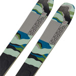 K2 Mindbender 99Ti Wide skis feature a distinctive green and blue graphic design.