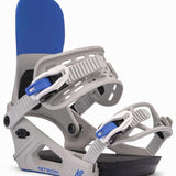 K2 Women's Network snowboard binding, white base with blue accents and a distinctive design.