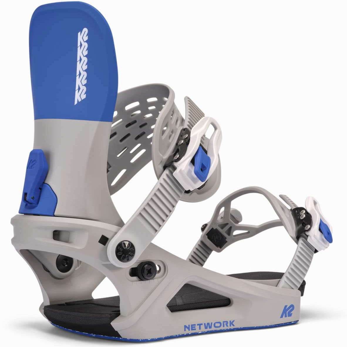 K2 Women's Network snowboard binding, gray and blue design.