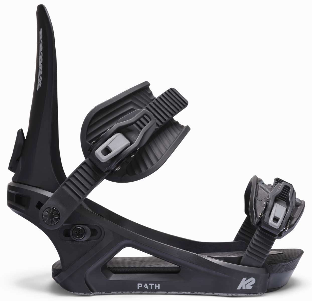 K2 Women's Path snowboard binding, black with orange accents, features a streamlined design.