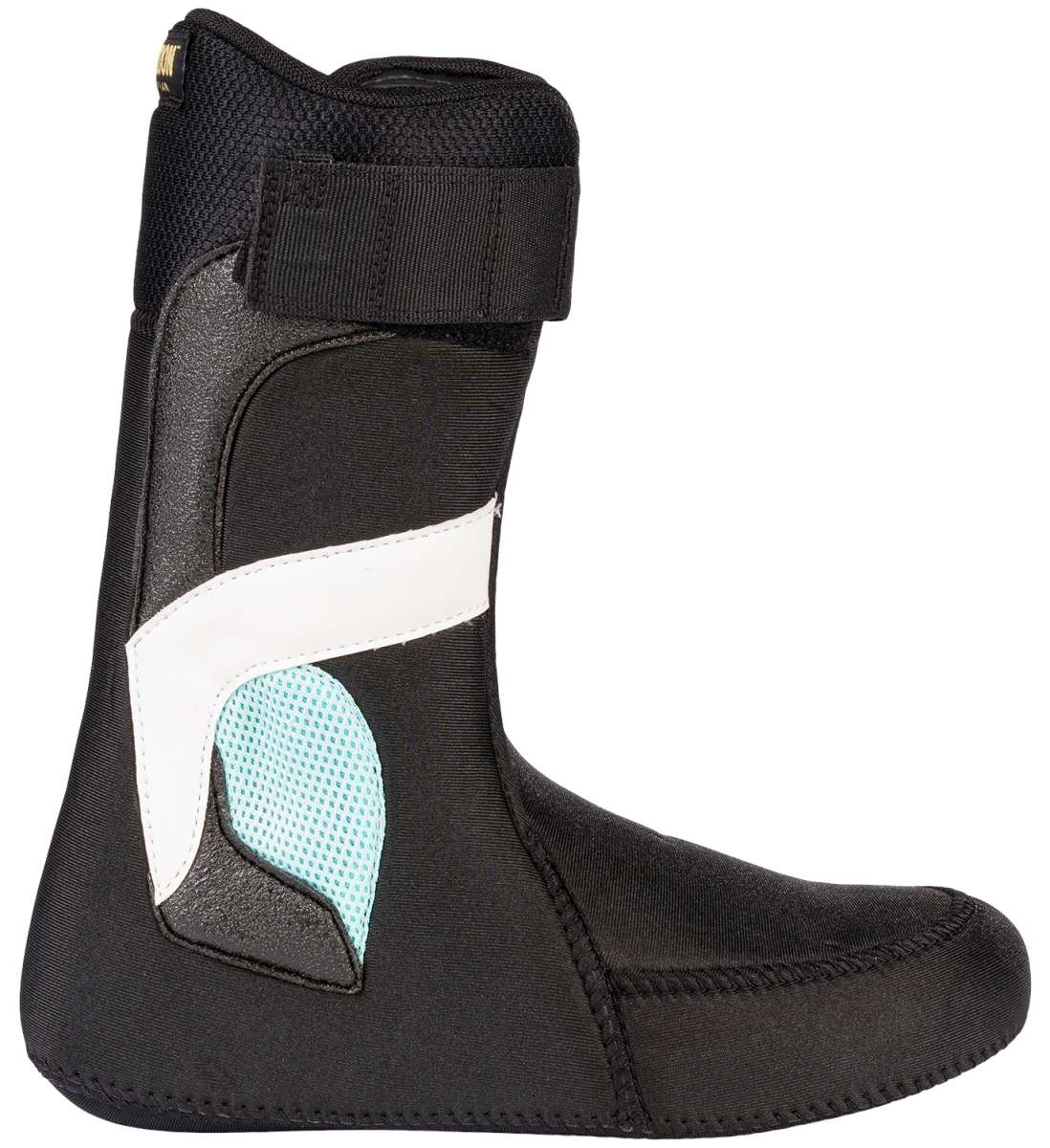 Black K2 Orton snowboard boot with white and blue accents and a prominent strap.