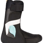 Black K2 Orton snowboard boot with white and blue accents and a prominent strap.