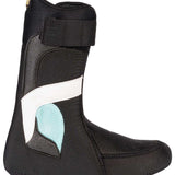 Black K2 Orton snowboard boot with white and blue accents and a prominent strap.