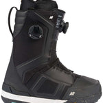 Black K2 Orton snowboard boot features a black and white design with a BOA lacing system and Vibram sole.
