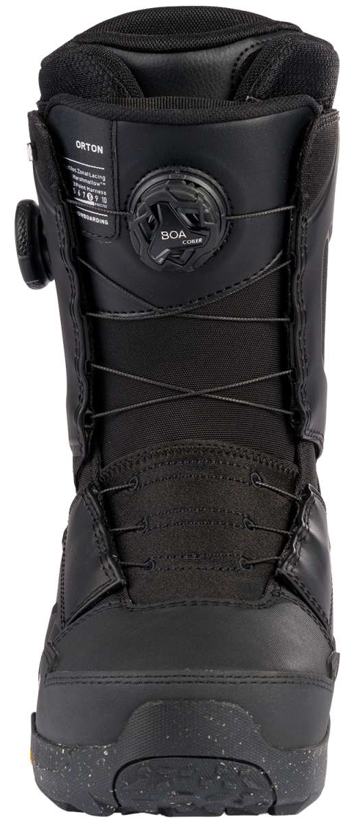 K2 Orton snowboard boot, black and yellow design with BOA lacing system.