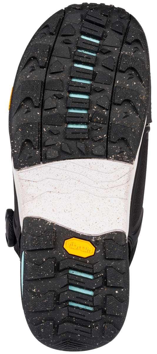 Black K2 Orton snowboard boot with a Vibram sole and red accents.