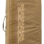 K2 Roller Board Bag 2024 features a durable, beige exterior with multiple compartments and sturdy wheels.