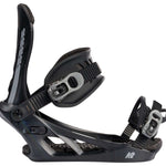 Black K2 Sonic snowboard binding features a sleek design and red accents.