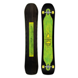 Arbor Danny Kass Park Pro Snowboard 2026 - A black snowboard with a green and yellow wood grain pattern on top, featuring a white logo in the center.
