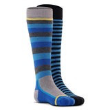 Fox River Kids Snow Day Snowboard Socks 2-Pack - A pair of snowboard socks in a light blue color with dark blue stripes and yellow accents.
