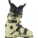 Salomon Women's Shift Pro 110 Ski Boots - A pair of women's ski boots with a black strap and buckle on top, featuring a white logo that reads "SHIFT PRO".