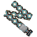 Arcade Twilight Belt 2025 - A black belt with a repeating pattern of white, blue, and red geometric shapes.