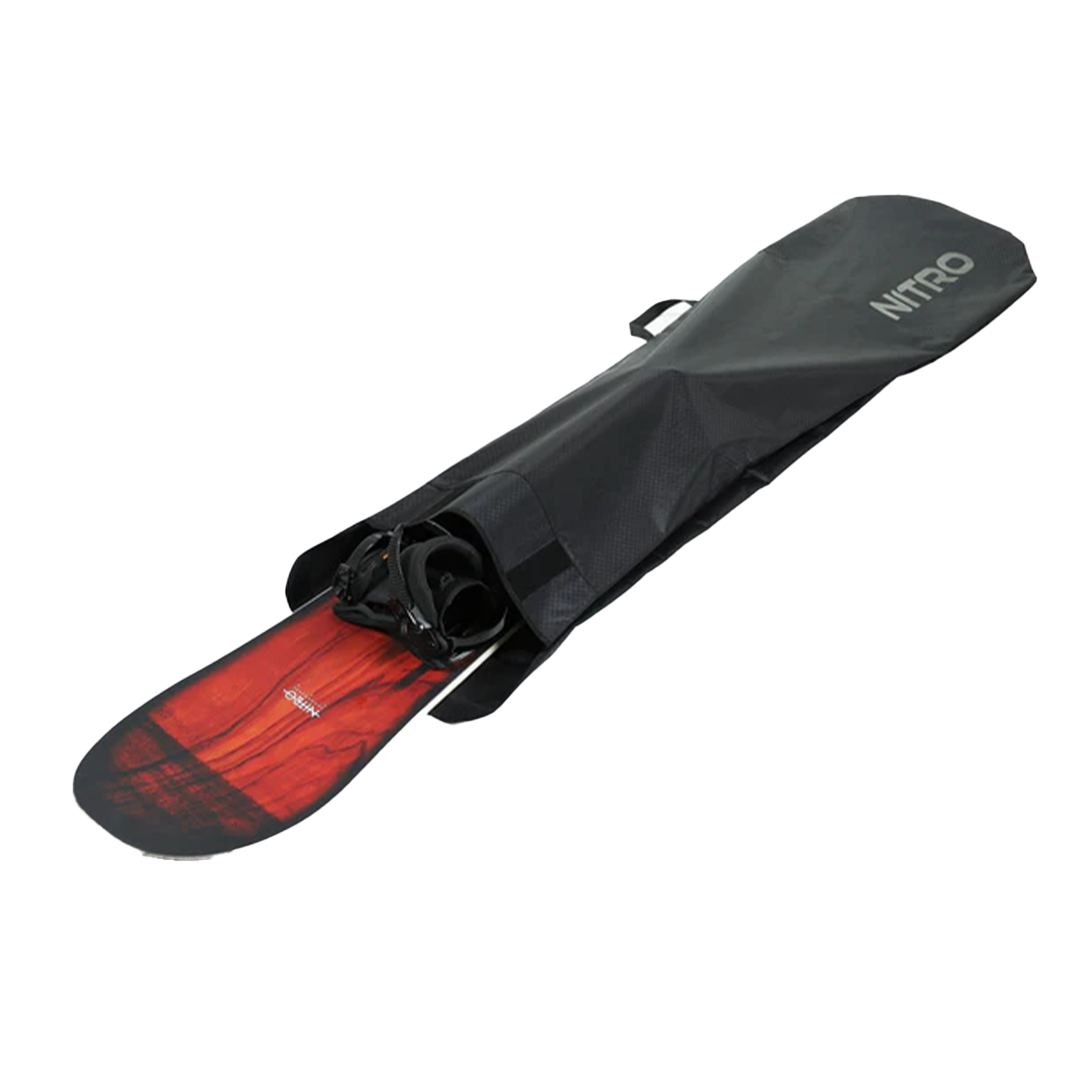Nitro Light Sack Snowboard Bag - A black snowboard bag with a white logo and handle on top.