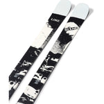 Line Blend 100 Ski 2025 - A black-and-white ski with a white top and black bottom, featuring a pattern of abstract shapes.