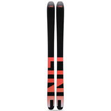 Line Pandora 106 Skis 2025 - Black skis with red lettering and a geometric pattern on the top sheet.