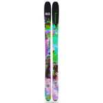 Line Women's Pandora 92 Skis 2025 - A pair of skis with a black top and bottom, featuring a vibrant green, blue, pink, and purple abstract pattern in between.