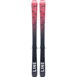 Line Junior Wallisch Shorty Skis with 7.0 Bindings - Pink skis with black designs and a white logo on top.