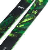 Line Bacon 108 Skis 2024 - Green skis with a black base and green splatter design.