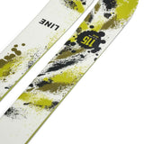 Line Bacon 115 Skis 2024 - White skis with black and yellow splatter design.