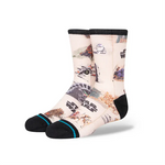 Stance x Star Wars Kid's Return of the Jedi Crew Sock 2023 - A pair of white crew socks with a repeating pattern of characters from the movie, including Luke Skywalker and Darth Vader.