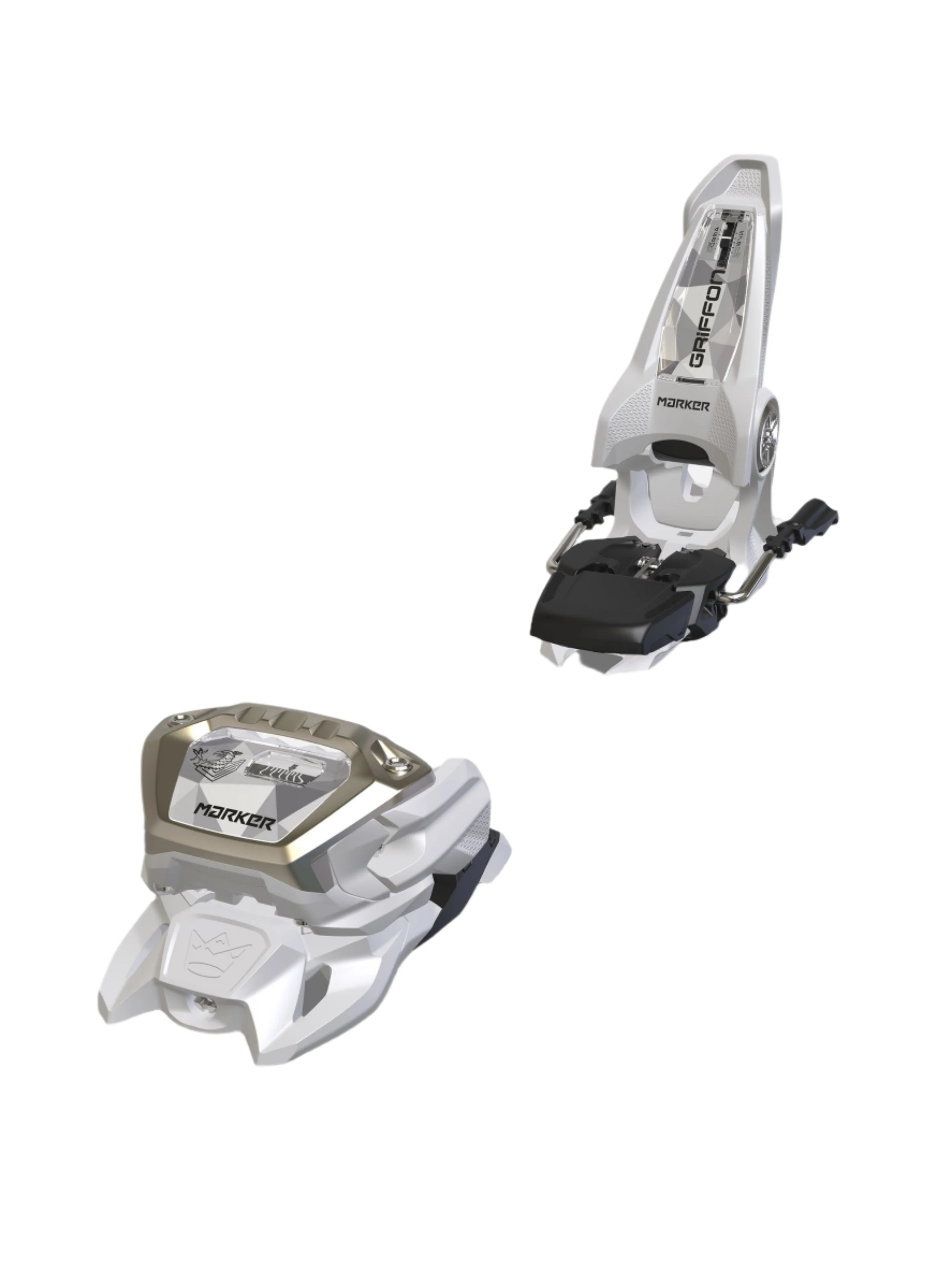 Marker Griffon 13 ID Ski Bindings 2025 - A white ski binding with a black toe piece and silver hardware.