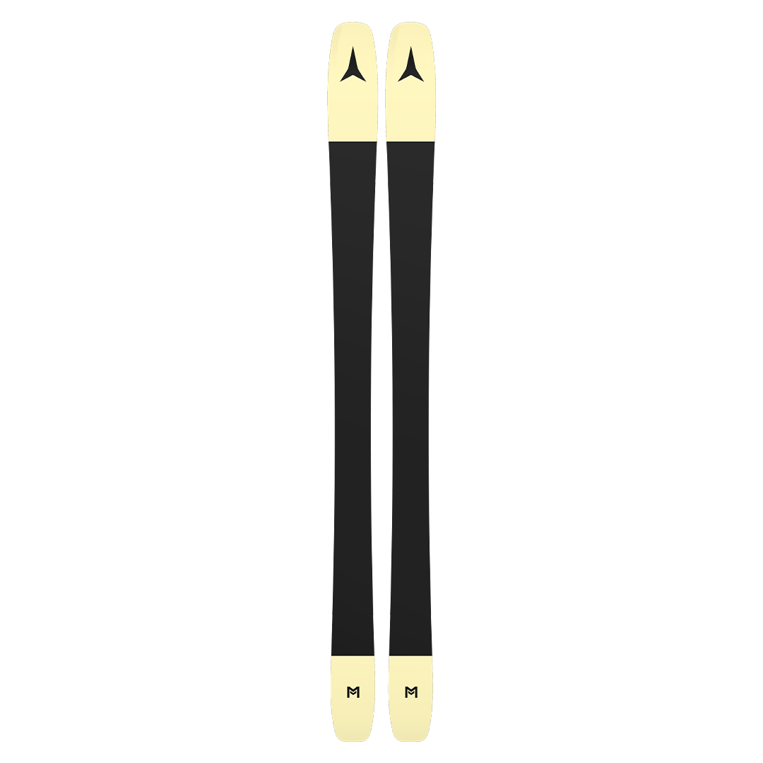 Atomic Maverick 88 CTI Skis 2026 - A pair of skis with a black base and cream-colored tips, featuring a distinctive black logo on each tip.