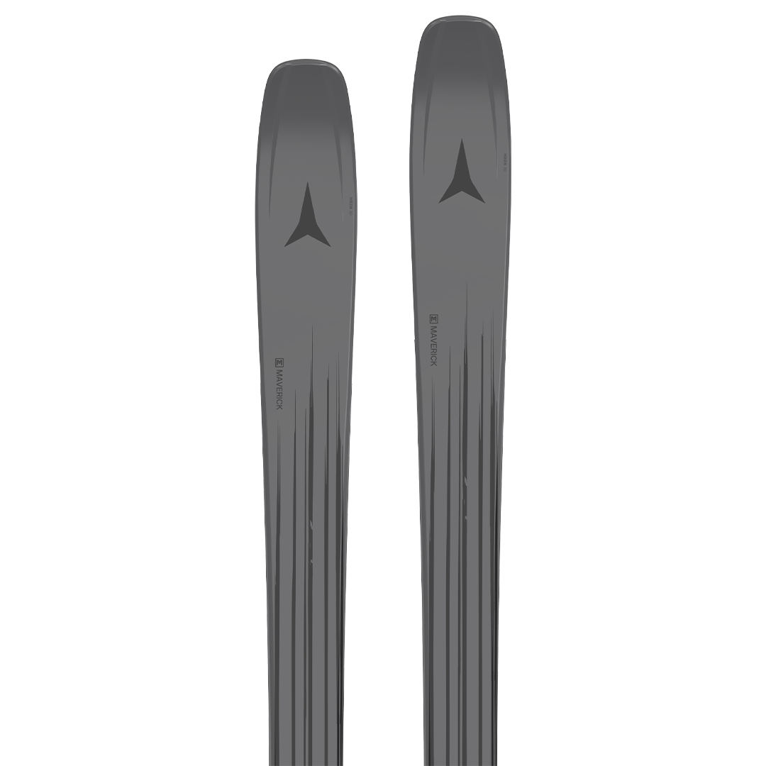 Atomic Maverick 88 CTI Skis 2026 - A pair of skis with a dark gray base and black accents, featuring a distinctive "Maverick" logo on the top sheet.