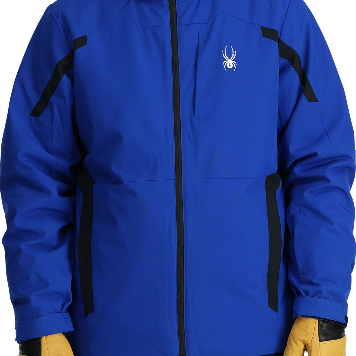 Spyder Guardian Insulated Jacket - A royal blue jacket with a white spider logo on the left chest and black accents on the shoulders, hood, and pockets.