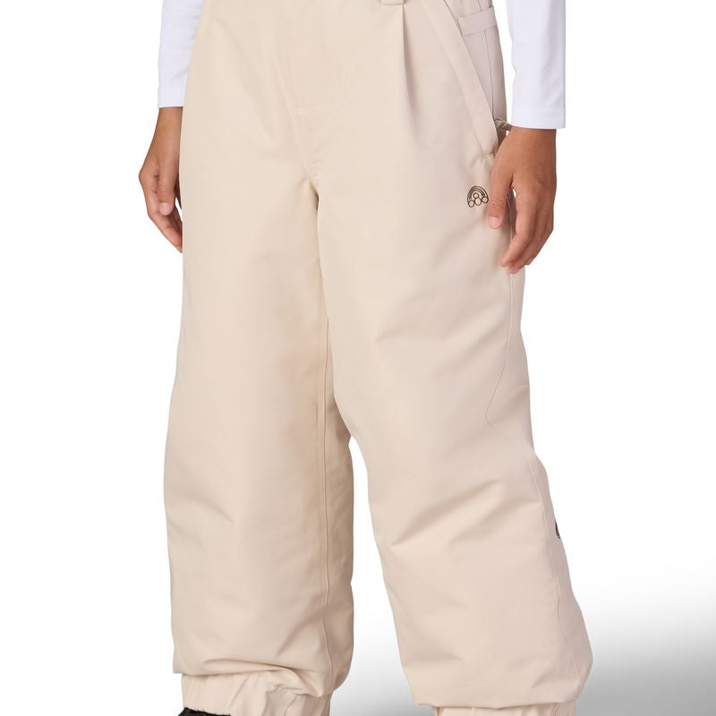 Girls' limestone shell pants with button closure, wide legs, and cuffed hems