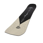 Jones Flagship Pro Snowboard 2025 - A black snowboard with a white logo and graphic on top of a light-colored wood grain background.