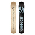 Jones Flagship Snowboard 2025 - A light-colored woodgrain snowboard with a black logo at the top and a small Jones logo near the bottom.