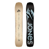 Jones Flagship Snowboard 2025 - A light-colored woodgrain snowboard with a black logo at the top and a small Jones logo near the bottom.