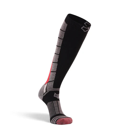 Fox River Grenoble Snowboard Socks - Black snowboard socks with a red stripe on the side and gray heel and toe.