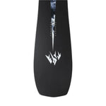 Jones Mind Expander Snowboard 2025 - A black snowboard with a white logo featuring jagged, angular letters and a long vertical line extending from it.