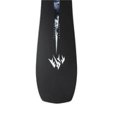 Jones Mind Expander Snowboard 2025 - A black snowboard with a white logo featuring jagged, angular letters and a long vertical line extending from it.