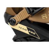 Nitro Team Pro MK Snowboard Binding - A black binding with a gold logo on the top right side and a tan strap.
