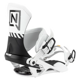 Nitro Team Pro MK Snowboard Binding - A black, white, and gray snowboard binding with a large "N" logo on the top of the left boot.