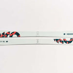 Movement Women's Fly 95 Skis 2024 - White skis with red and black abstract pattern on top sheet.