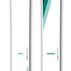 Movement Women's GO 90 Skis 2024 - White skis with green and black diagonal stripe design.