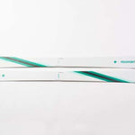 Movement Women's GO 90 Skis 2024 - White skis with a diagonal teal stripe on top and bottom.