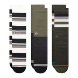 Stance Coldwolf Crew Sock 3PK 2024 - A pair of crew socks in a dark grey color with white and light blue stripes.