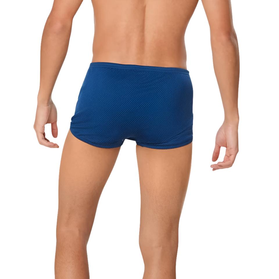Speedo Men's Poly Mesh Training Drag Suit - A royal blue, textured mesh fabric training suit with a high waist and low leg cut.