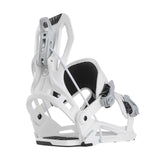 Flow Nexus - White snowboard bindings with black buckles and straps.