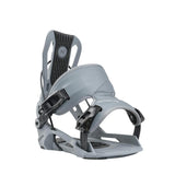 Flow Nexus Snowboard Binding 2025 - A gray snowboard binding with a black strap and buckle, featuring a textured pattern on the baseplate.