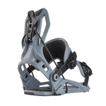 Flow Nexus Snowboard Binding 2025 - A gray snowboard binding with a black strap and buckle, featuring a mesh material on the inside of the boot.