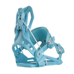 Flow Nexus - Light blue snowboard binding with white accents, featuring a sleek design and silver screws.