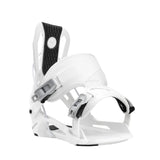 Flow Nexus Snowboard Binding 2025 - A white snowboard binding with a black textured strap and silver buckles.