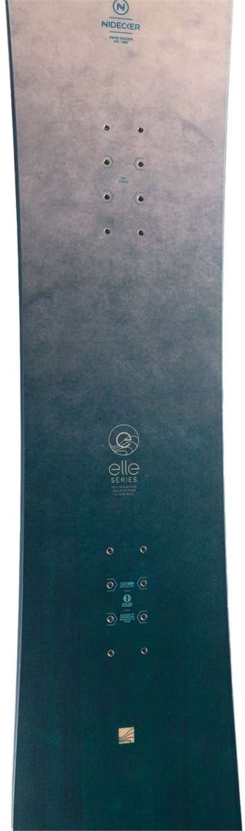 Nidecker Women's Elle Snowboard 2023 - A light gray snowboard with a subtle marbled pattern and black binding screws.