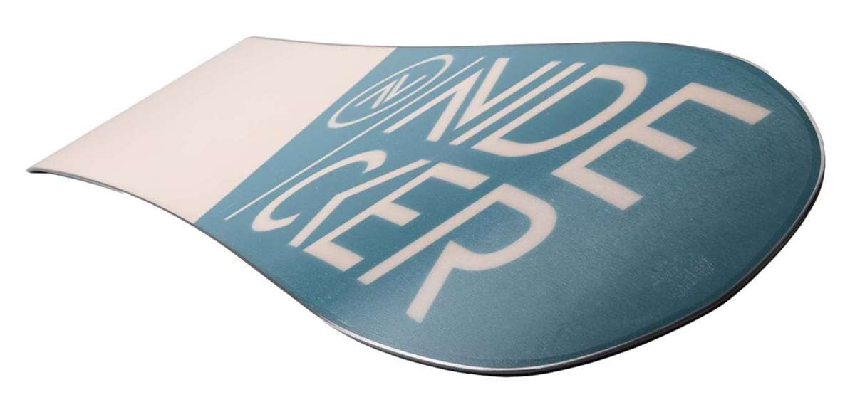 Nidecker Women's Elle Snowboard 2023 - A blue snowboard with white lettering and a light pink stripe on top.