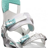 Nidecker Women's Muon Snowboard Bindings - White bindings with teal accents and a geometric pattern on the straps.